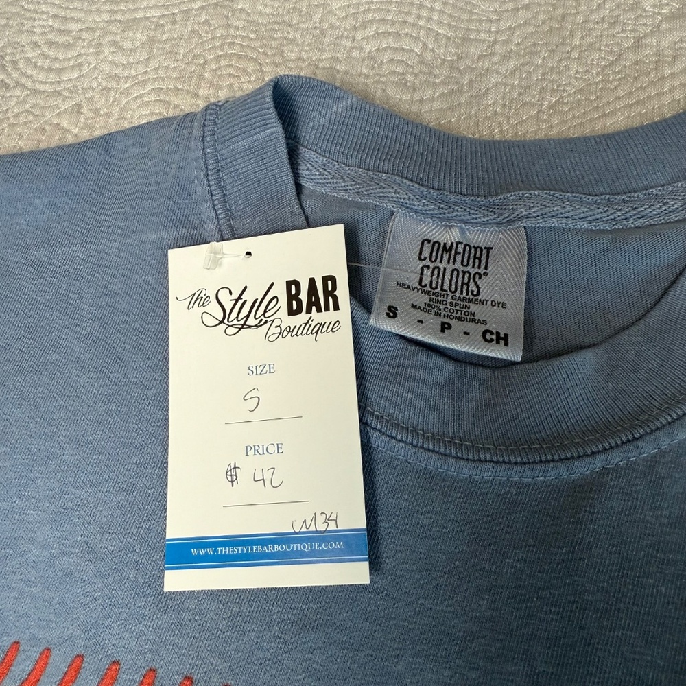 NWT Comfort Colors Baseball Mom Era Tee T-Shirt Womens Small Blue Top Summer $42 - Picture 3 of 6